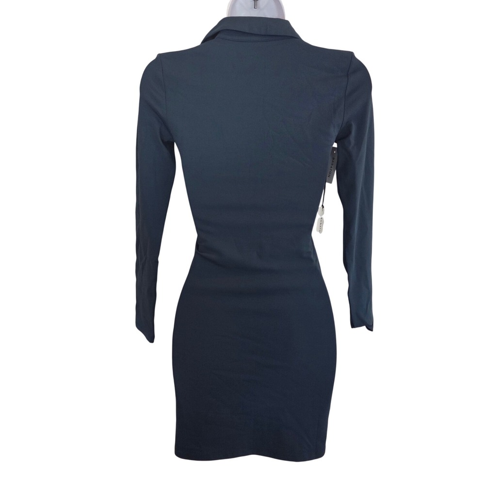 Babaton NWT Sullivan Contour Dress Herbage Green Deep V-Neck Long Sleeve Mini XS - Picture 7 of 7